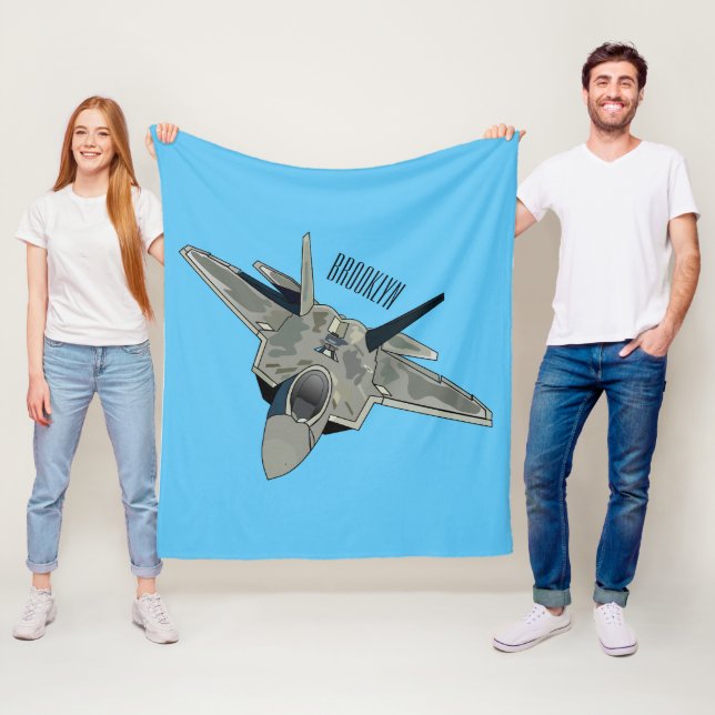 Fighter aircraft cartoon illustration fleece blanket (In Situ)