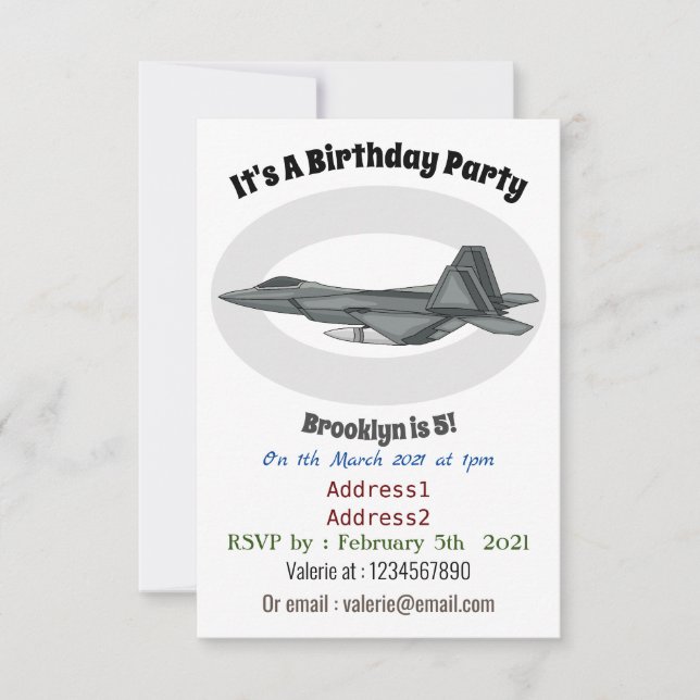 Fighter aircraft cartoon illustration invitation (Front)