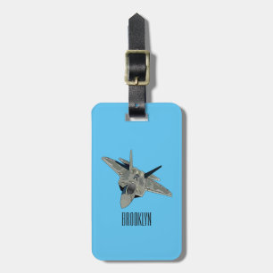 Fighter aircraft cartoon illustration luggage tag