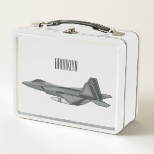 Fighter aircraft cartoon illustration  metal lunch box