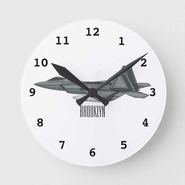Fighter aircraft cartoon illustration round clock (Front)