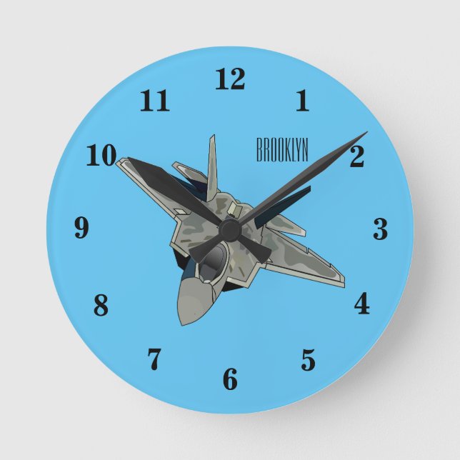 Fighter aircraft cartoon illustration round clock (Front)