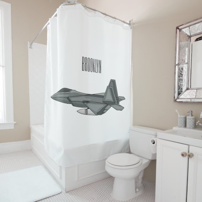 Fighter aircraft cartoon illustration shower curtain (In Situ)