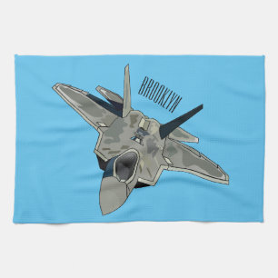 Fighter aircraft cartoon illustration tea towel