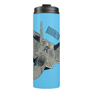 Fighter aircraft cartoon illustration thermal tumbler