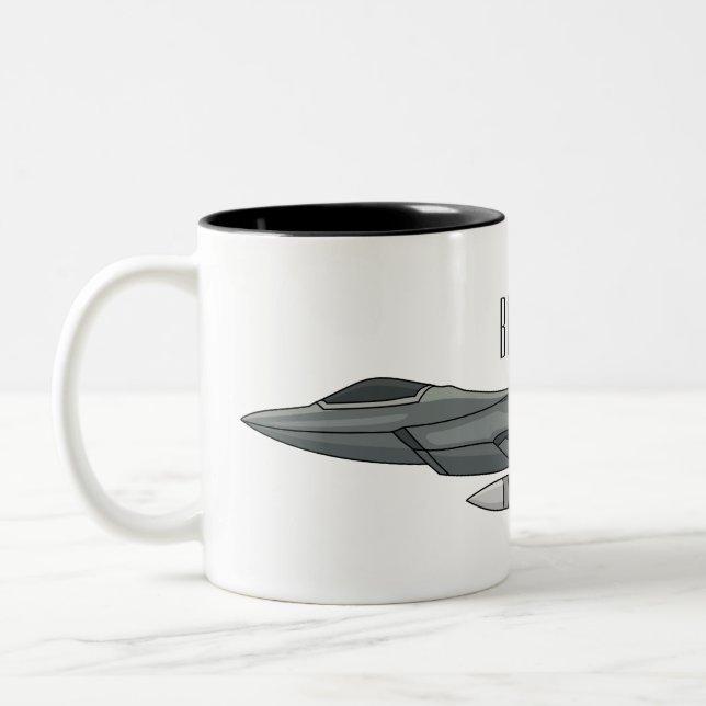 Fighter aircraft cartoon illustration  Two-Tone coffee mug (Left)