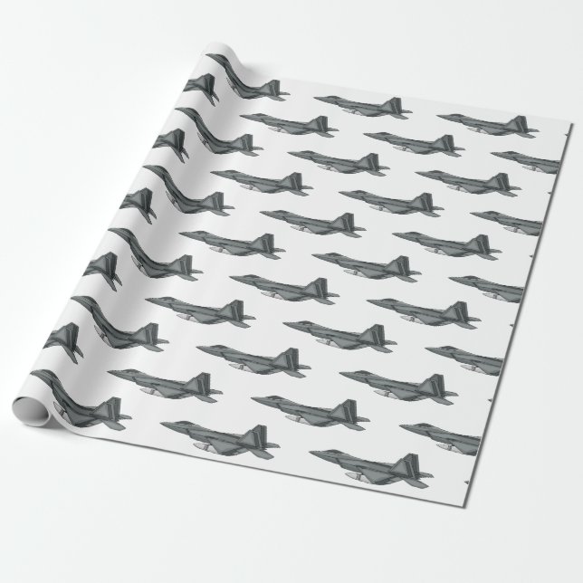 Fighter aircraft cartoon illustration wrapping paper (Unrolled)