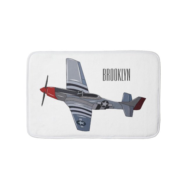 Fighter-bomber cartoon illustration bath mat (Front)