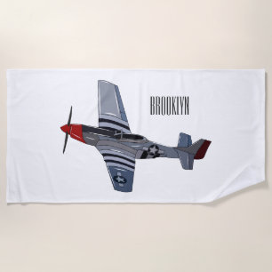 Fighter-bomber cartoon illustration beach towel
