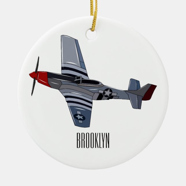 Fighter-bomber cartoon illustration ceramic ornament (Front)