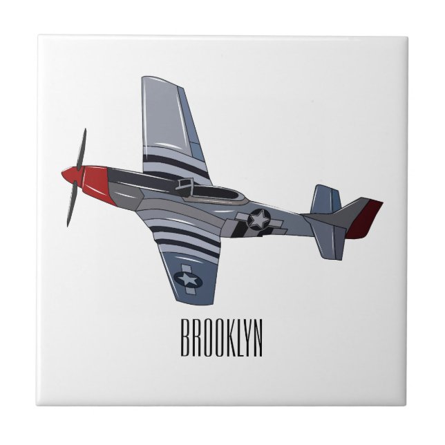 Fighter-bomber cartoon illustration ceramic tile (Front)