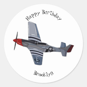 Fighter-bomber cartoon illustration classic round sticker