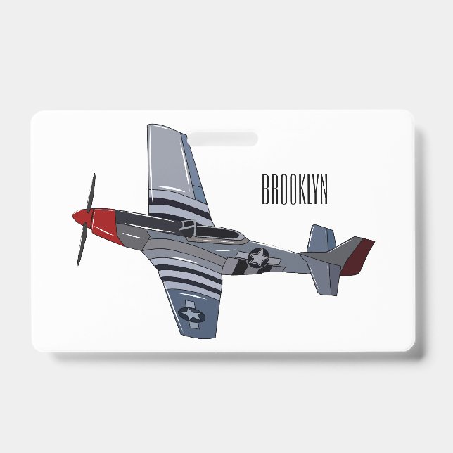 Fighter-bomber cartoon illustration ID badge (Front)