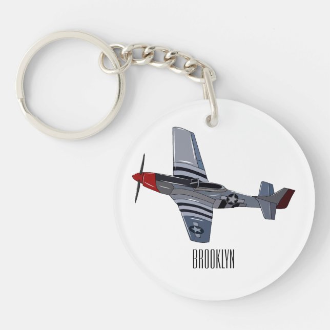 Fighter-bomber cartoon illustration key ring (Front)