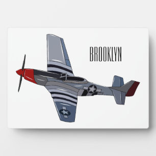 Fighter-bomber cartoon illustration plaque