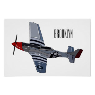 Fighter-bomber cartoon illustration poster