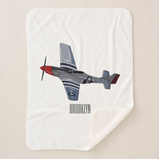 Fighter-bomber cartoon illustration sherpa blanket (Front)