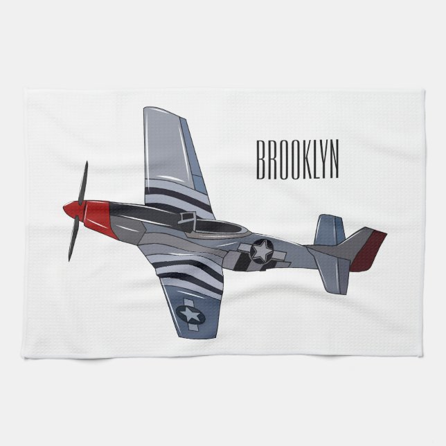 Fighter-bomber cartoon illustration tea towel (Horizontal)