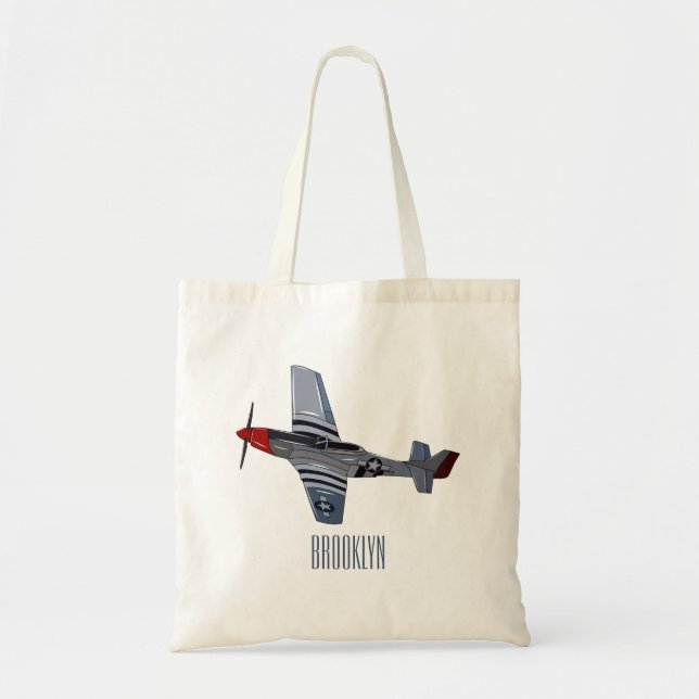Fighter-bomber cartoon illustration tote bag (Front)