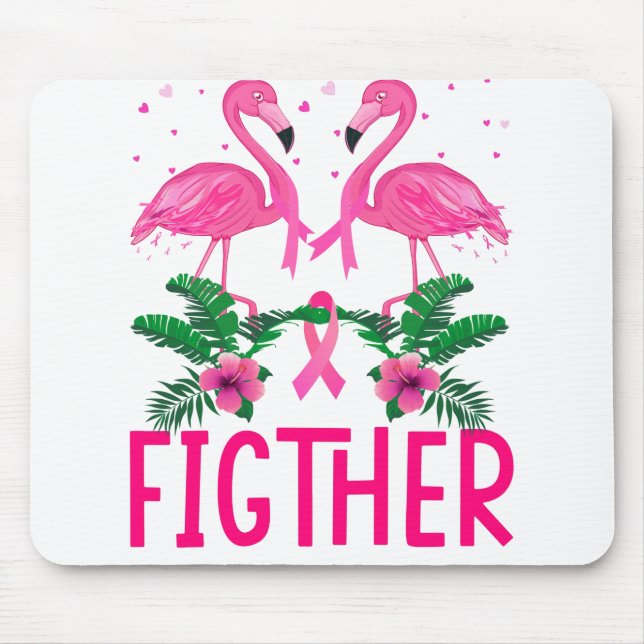 Fighter Breast Cancer Awareness Flamingo T-Shirt Mouse Pad (Front)