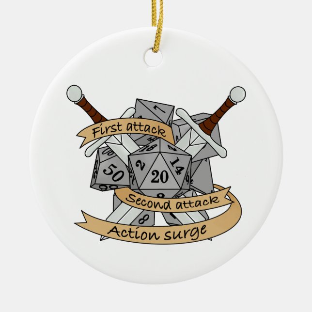 Fighter Dice Design Ceramic Ornament (Front)