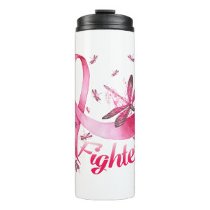 Fighter Dragonfly Pink Ribbon Breast Cancer Thermal Tumbler