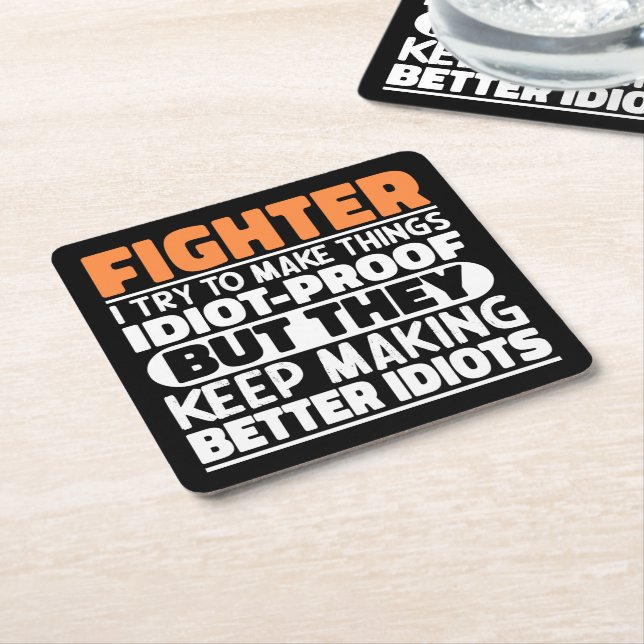 Fighter I Try To Make Things Funny Saying Fighter Square Paper Coaster (Angled)