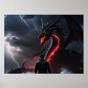Fighter is challenging a dragon poster