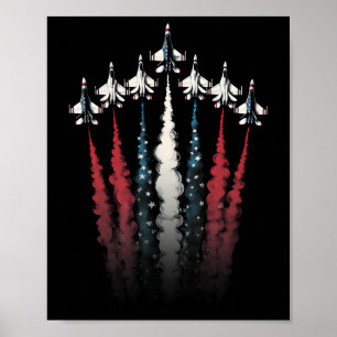Fighter Jet Aeroplane American Flag 4th Of July Pa Poster