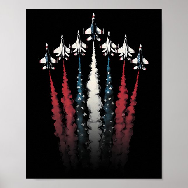 Fighter Jet Aeroplane American Flag 4th Of July Pa Poster (Front)