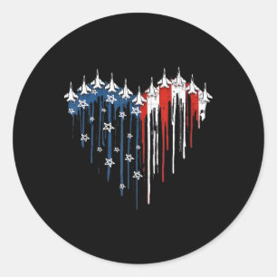 Fighter Jet Aeroplane American Flag Heart 4th Of J Classic Round Sticker
