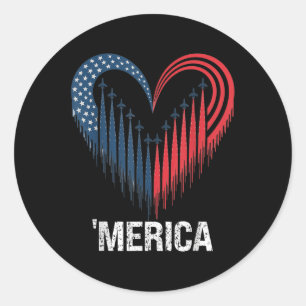 Fighter Jet Aeroplane American Flag Heart 4th Of J Classic Round Sticker