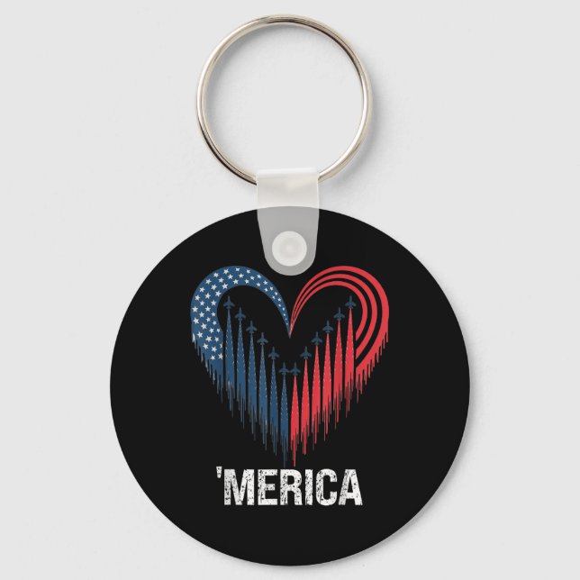 Fighter Jet Aeroplane American Flag Heart 4th Of J Key Ring (Front)