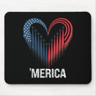 Fighter Jet Aeroplane American Flag Heart 4th Of J Mouse Pad