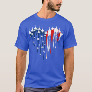 Fighter Jet Aeroplane American Flag Heart 4Th Of J T-Shirt