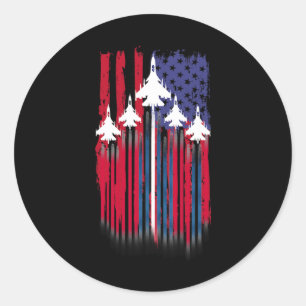 Fighter Jet Aeroplane American Flag Patriotic 4th  Classic Round Sticker