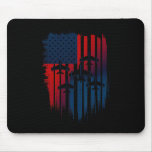 Fighter Jet Aeroplane American Flag Patriotic 4th Mouse Pad