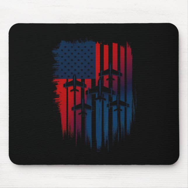 Fighter Jet Aeroplane American Flag Patriotic 4th  Mouse Pad (Front)