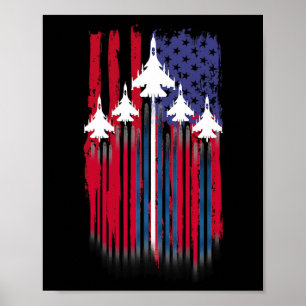 Fighter Jet Aeroplane American Flag Patriotic 4th  Poster