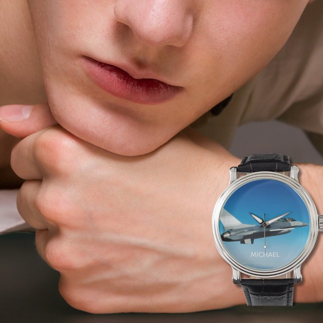 Fighter Jet Aeroplane Photo Cool Custom Pilot Name Watch (Creator Uploaded)