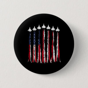Fighter Jet Aeroplane Usa Flag 4th Of July Patriot 6 Cm Round Badge
