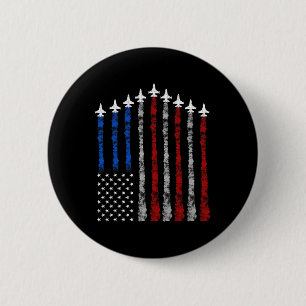 Fighter Jet Aeroplane Usa Flag 4th Of July Patriot 6 Cm Round Badge