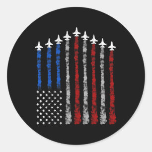 Fighter Jet Aeroplane Usa Flag 4th Of July Patriot Classic Round Sticker
