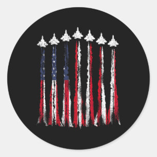 Fighter Jet Aeroplane Usa Flag 4th Of July Patriot Classic Round Sticker