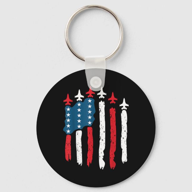 Fighter Jet Aeroplane Usa Flag 4th Of July Patriot Key Ring (Front)