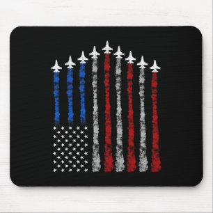 Fighter Jet Aeroplane Usa Flag 4th Of July Patriot Mouse Pad