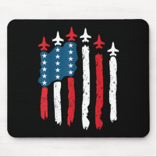 Fighter Jet Aeroplane Usa Flag 4th Of July Patriot Mouse Pad