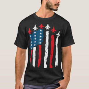 Fighter Jet Aeroplane Usa Flag 4th Of July Patriot T-Shirt