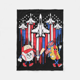 Fighter Jet Aeroplane Usa Flag Baseball 4th Of Jul Fleece Blanket