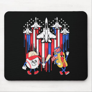 Fighter Jet Aeroplane Usa Flag Baseball 4th Of Jul Mouse Pad